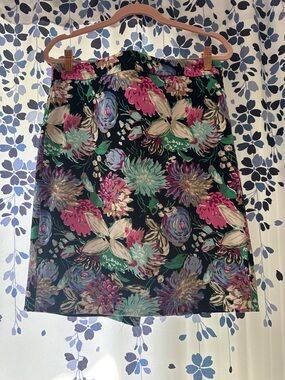 J. Crew Black Floral Pencil Skirt with Pink, Teal & Cream Blooms